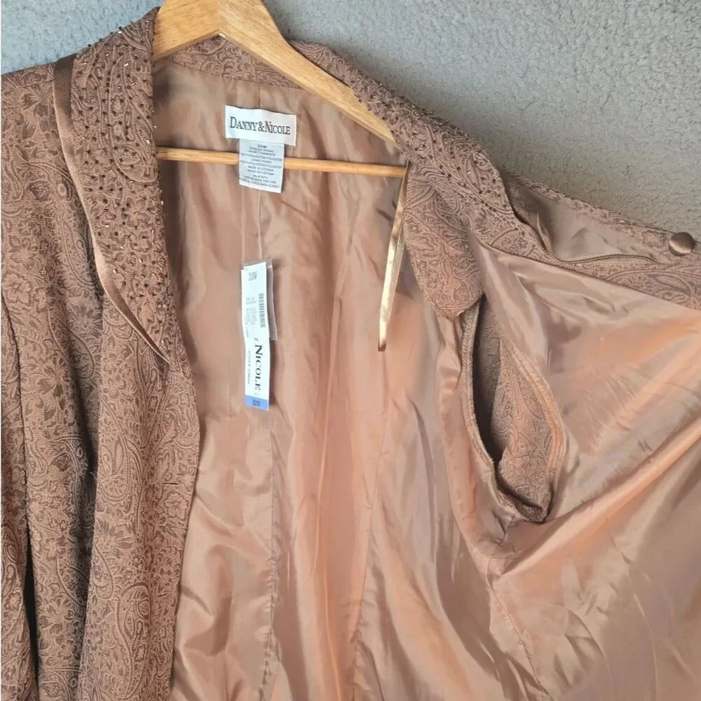 Danny and Nicole Jacket 30W Brown Textured Print Clear Beaded Collar Lined